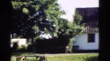 Denmark (1975): Small Family Standing Outside In Front Of Beautiful Home With