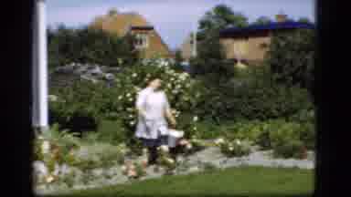 Denmark (1975): Lady Holding A Small Pail Strolling Past Yard And Flowers