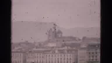 Portugal-1975: Hazy City View Through Dusty Window With Cathedral Spire