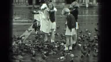 Venice Italy (1975): Girls Wearing White Dresses Surrounded By Huge Flock Of