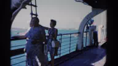 Florida USA (1975): Three Lady Passengers Looking Over The Railing Of A Cruise