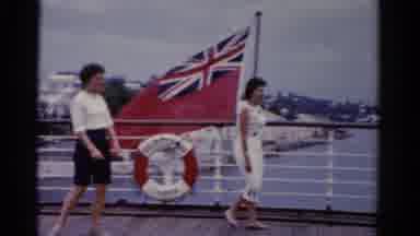 Florida USA (1975): Two Girls Are Walk In The Ship Two Girls Are Stand And Talk In