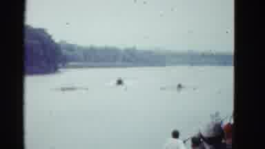 Boston Mass USA (1975): Motor Boat And Row Boat Coming To Shore On A Peaceful Lake