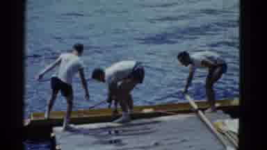 Boston Mass USA (1975): How To Properly Launch A Canoe With Oars In A Lake With 3