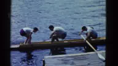 Boston Mass USA (1975): Three Boys Go Canoeing At A Lake
