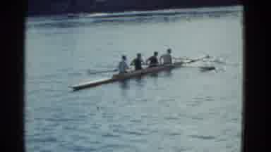 Boston Mass USA (1975): Four Men Rowing A Rowboat On A Large Lake