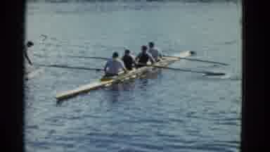 Boston Mass USA (1975): Men Paddling Oars Pulled Dock Help Water Day