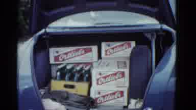 Boston Mass USA (1975): 1940s Era Video Clip Trunk Of Blue Car Filled With Beer