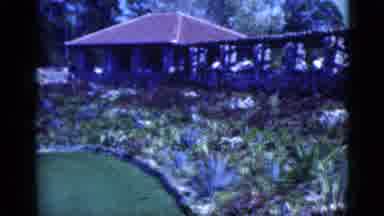 Florida USA (1975): Scene Of A Pagoda With People On A Terrace With Flowers And