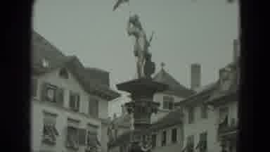 West Germany-1951: Statue and Historic Buildings in Market Square