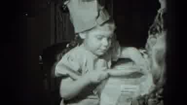 West Germany (1951): Pretty Little Girl Sitting Braided Ponytail Paper Hat Setting