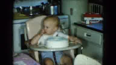 Cleveland Ohio (1951): Child In Highchair With Large Cake All To Himself While