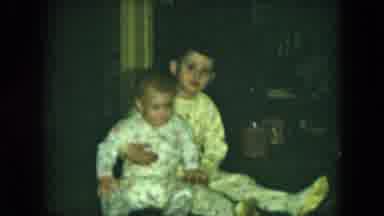 Cleveland Ohio (1951): Happy Blond White Toddler Children Together Sitting Pajamas