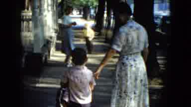 Cleveland Ohio (1951): Family Walking Down Historic Street