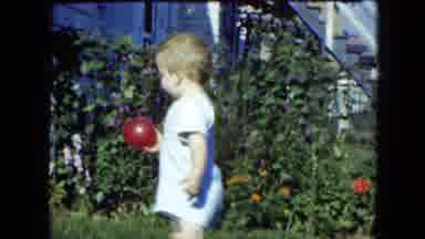 Cleveland Ohio (1951): A Small Child Picks Up A Red Balloon On The Backyard Lawn