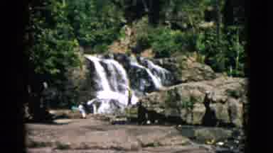 Quebec Canada (1952): Person Playing On Rocks Next To Several Streaming Waterfalls