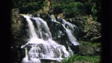 Quebec Canada (1952): Waterfall Over Rocks With Green Plants All Over The Rocks