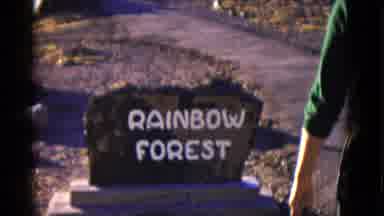 Arizona USA (1952): Woman Wearing Green Shirt Walks Past Rainbow Forest Sign On A