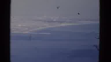 California USA (1952): Skyward View Of An Ocean Surrounding A Port Connected To A