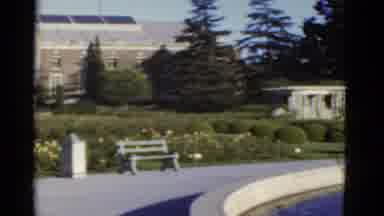 California USA (1952): Blurry Footage Of A Courtyard And View Of A Flag Moving In
