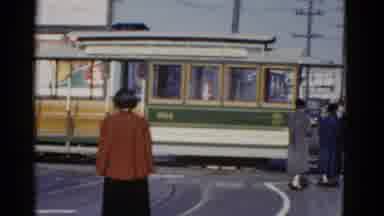 San Francisco California (1952): Green And White Trolley Car Rotating Toward