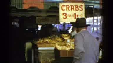 San Francisco California (1952): Man Walks Toward Red And White Crab Vendor Sign