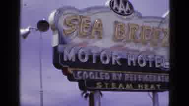 New Mexico USA (1953): White And Black Sea Breeze Motor Hotel Sign In Daylight And