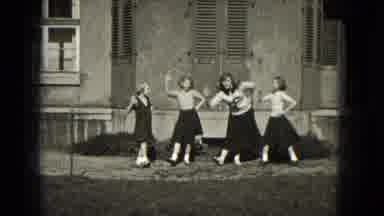 Milwaukee Wisconsin (1953): Four Girls Practicing Dance Routine In Front Of An Old