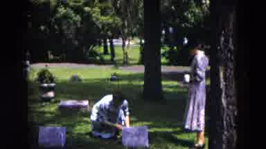 Milwaukee Wisconsin (1953): Two Womens Take Grass Around The Cemetery And They