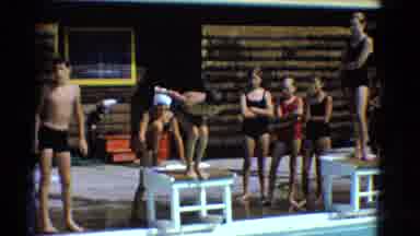 Yonkers New York (1953): Young Boy Dives Off Of Block Into Swimming Pool