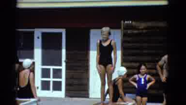 Yonkers New York (1953): Woman Diving Into Pool Swimming Butterfly In Race Wearing