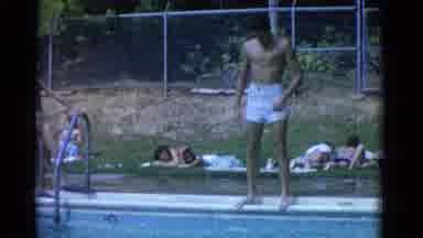 Yonkers New York (1953): Skinny Man In White Swim Trunks Doing A Belly Flop Into A