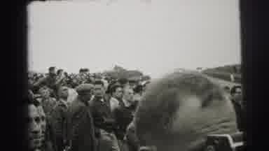 Le Mans France (1954): Spectators In Crowd Watching Auto Race Event Two Race Cars