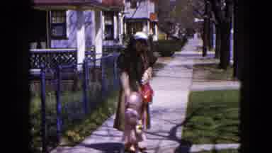 Hicksville New York (1954): Family Walking Along A Sidewalk And Bundled Up For The