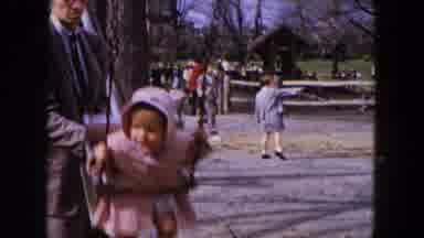 Hicksville New York (1954): Little Happy Children In Coats Being Pushed On Swings