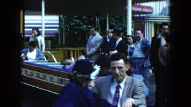 Hicksville New York (1954): People Riding In Amusement Park Train On A Cloudy Day