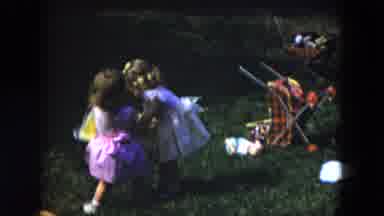 Hicksville New York (1954): Girl Wearing Yellow Dress Tries Setting Up Yellow Lawn