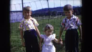 HICKSVILLE NEW YORK-1954: Two Brothers Pose With Baby Sister In Rural Yard