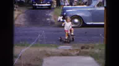 Hicksville New York (1954): Little Girl Rides 3 Wheel And Gets Stuck Not Looking
