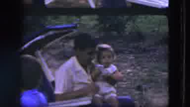 Hicksville New York (1954): Father And Children Enjoy A Snack Outside