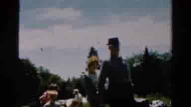 California USA (1954): A Blue Car Stopping Then People Walking Down A Hill