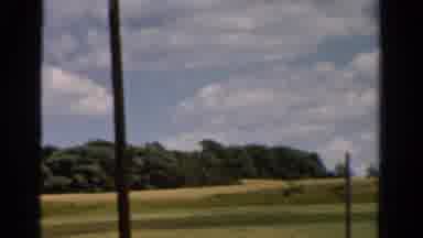 California USA (1954): Blue Building And Green Field On A Bright Sunny Day