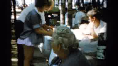 California USA (1954): Setting Up Of Outdoor Get Together With Many People