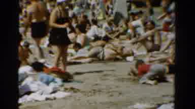Toledo Ohio USA (1954): People On Beach Hot Summer Juxtapose Snow Covered Barn In
