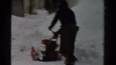 Toledo Ohio USA (1954): Little Boy Helps His Father Push A Snow Blower Clearing A