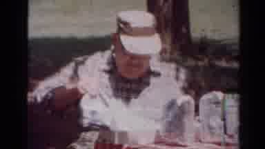 Toledo Ohio USA (1954): Man Checking Products On A Breakfast Table Located Outside
