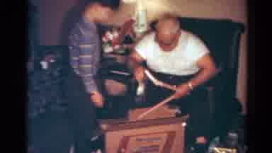 Toledo Ohio USA (1954): Grandpa And Grandson In Living Room Unboxing A Some