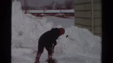 Toledo Ohio USA (1954): Young Boy Shoveling Snow Outside Of His Home Painted Gold