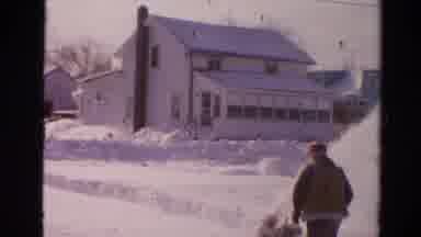 Toledo Ohio USA (1954): Man Using A Push Snow Blower To Clear A Path Through Three