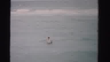 DADE COUNTY FLORIDA-1955: Man And Woman Go Into The Ocean For A Swim At The Beach